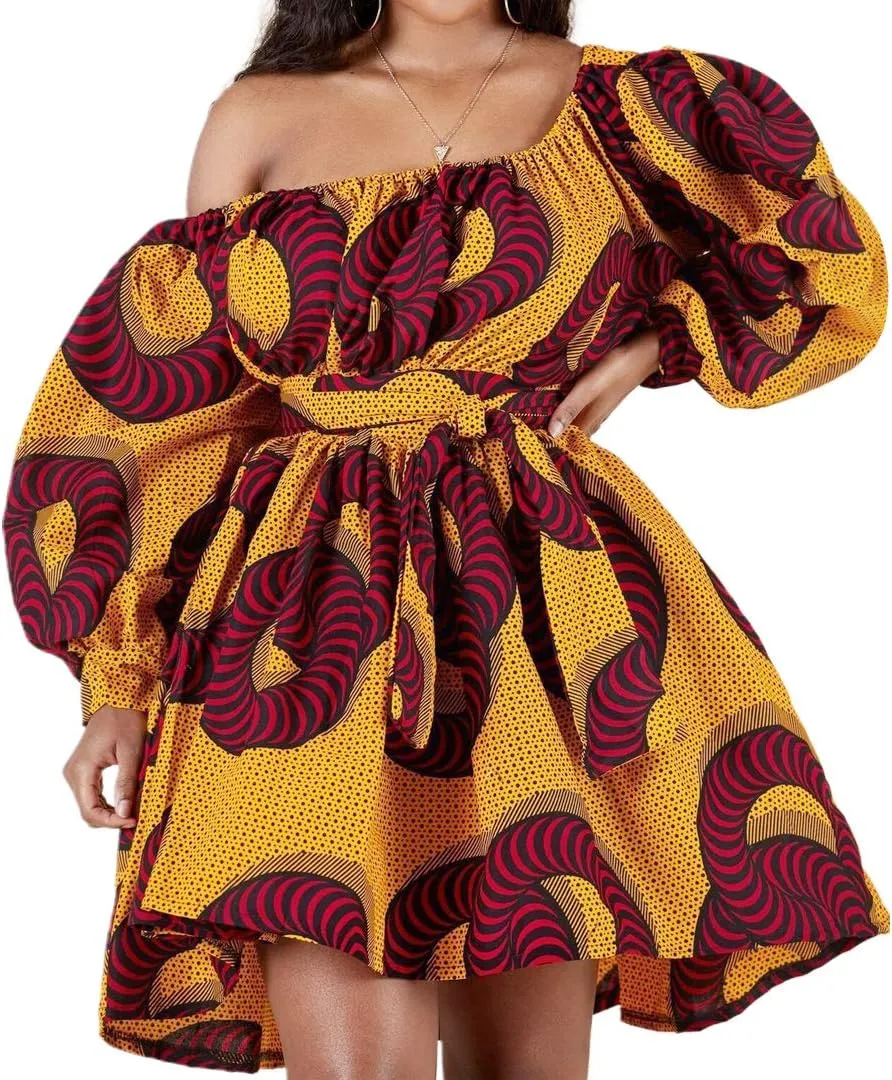 Giovacker Women's African Print Casual Party Dress Dashiki Traditional Costume