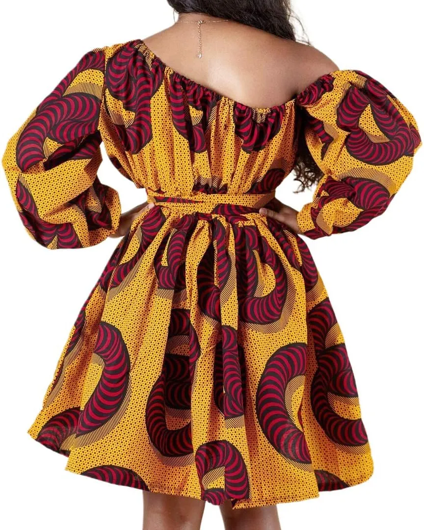 Giovacker Women's African Print Casual Party Dress Dashiki Traditional Costume