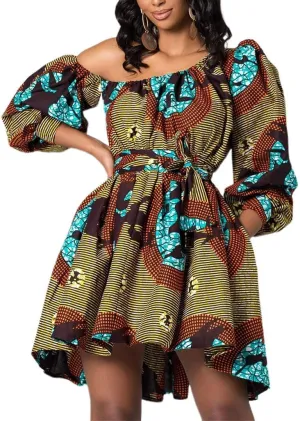 Giovacker Women's African Print Casual Party Dress Dashiki Traditional Costume