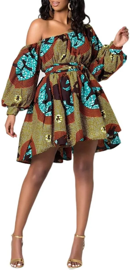 Giovacker Women's African Print Casual Party Dress Dashiki Traditional Costume