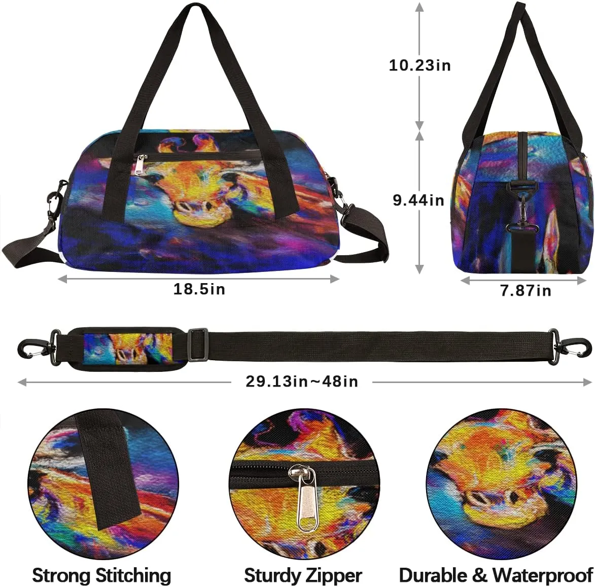 Giraffe Kids Duffel Bag for Girls Boys Teens, Giraffe Oil Painting Dance Bag Overnight Small Duffel Bag Carry On Weekend Sports Gym Travel Bag for School Practice Gymnastics Ballet