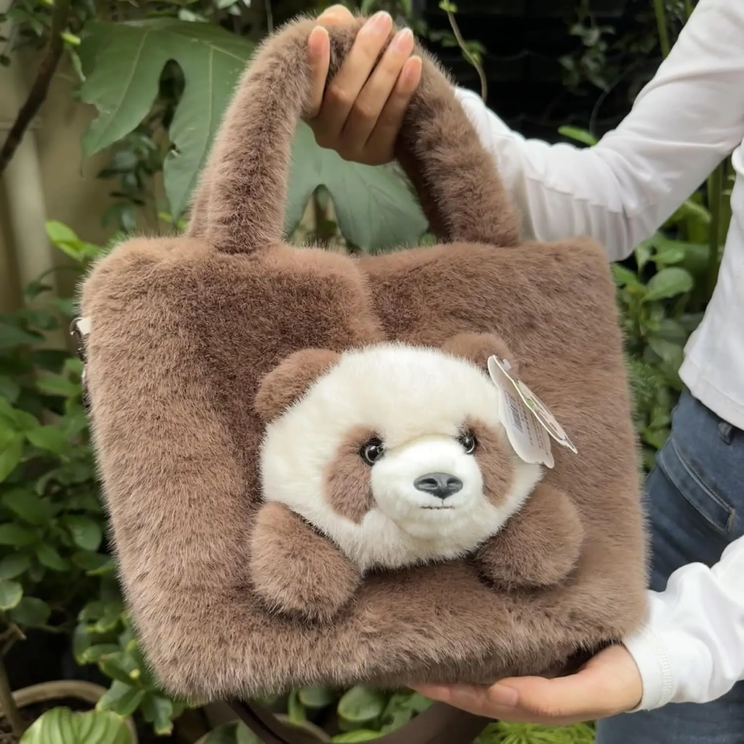 Girls' Animal Plush Handbag Small Size Crossbody Bag Cute Panda Doll Furry Purse