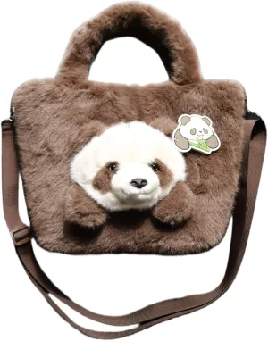 Girls' Animal Plush Handbag Small Size Crossbody Bag Cute Panda Doll Furry Purse