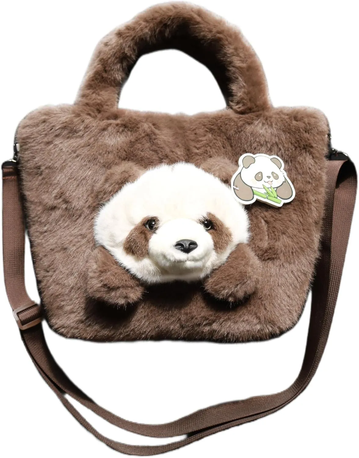 Girls' Animal Plush Handbag Small Size Crossbody Bag Cute Panda Doll Furry Purse