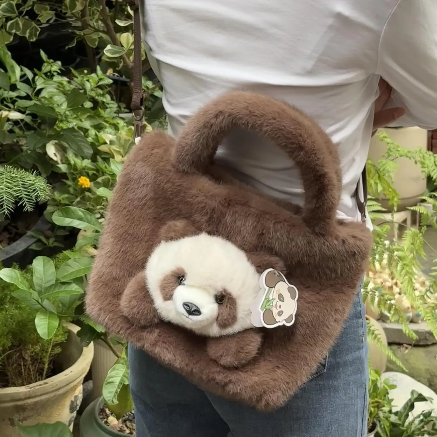 Girls' Animal Plush Handbag Small Size Crossbody Bag Cute Panda Doll Furry Purse
