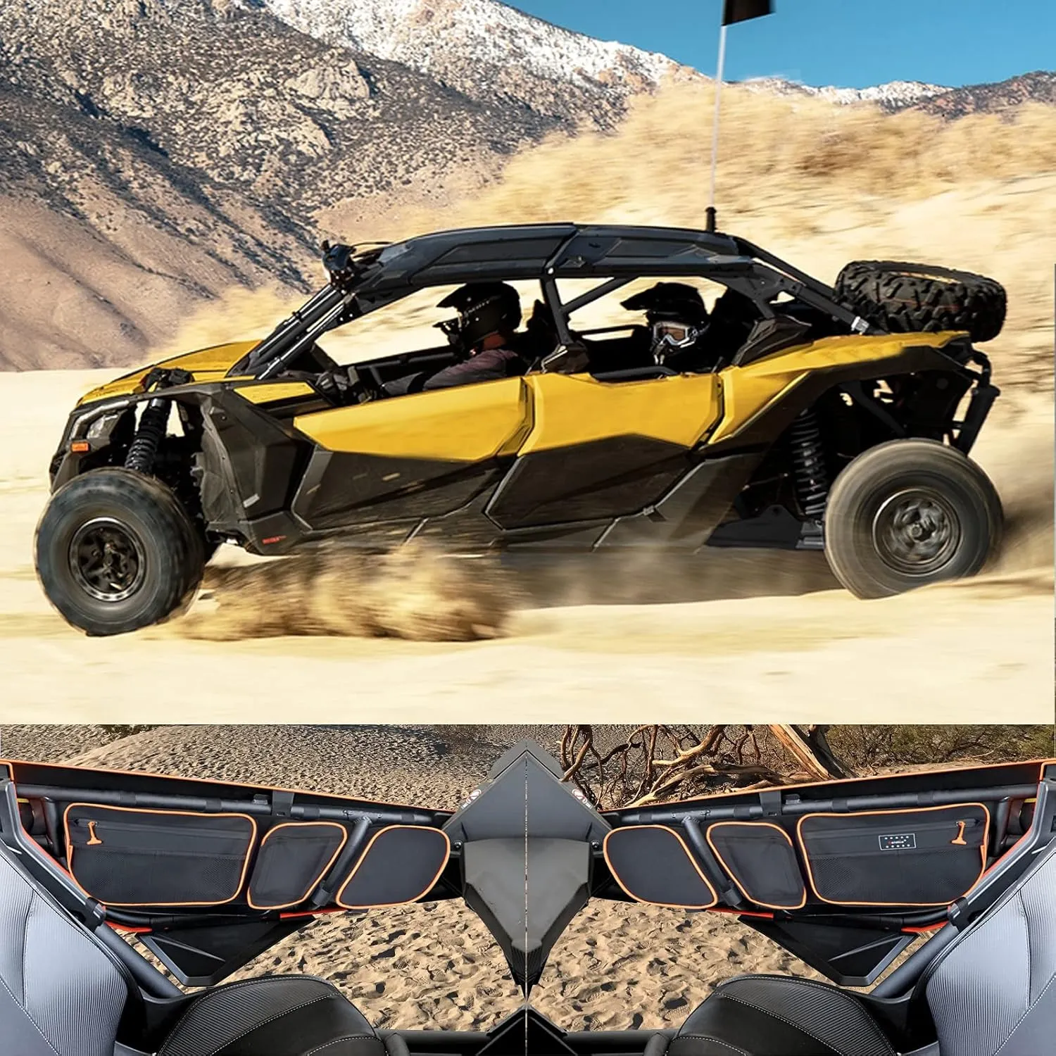 Goldfire Maverick X3 Accessories,X3 Front Upper Door Storage Bags Tool Organizer Bags Gear Bags with Removable Knee Pad for 2017  Can Am Maverick X3 Max XRS XDS Turbo RR (Orange Piping)