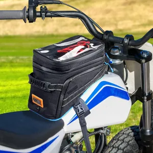 Goldfire Motorcycle Tank Bag Expandable ADV Gas Oil Fuel Tank Saddle Bag with Strong Strap Mount Water Resistant Motorcycle Storage Bag (Blue Piping)