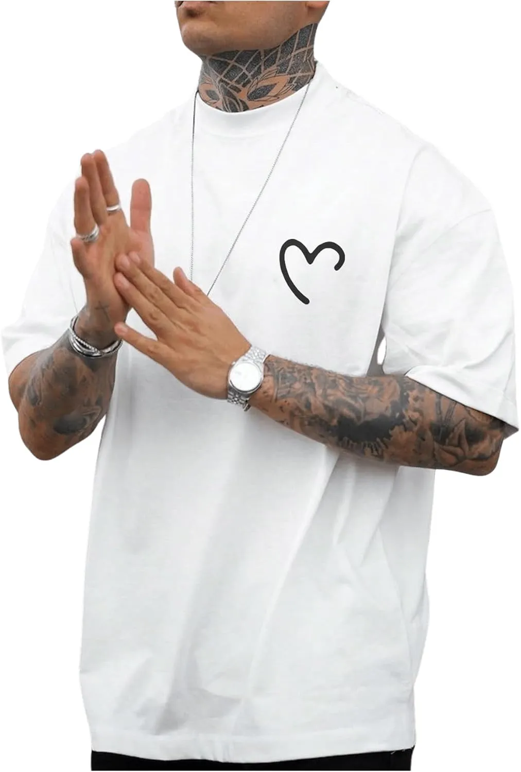 GORGLITTER Men's Crewneck T Shirt Letter Graphic Short Sleeve Casual Drop Shoulder Oversized Tee