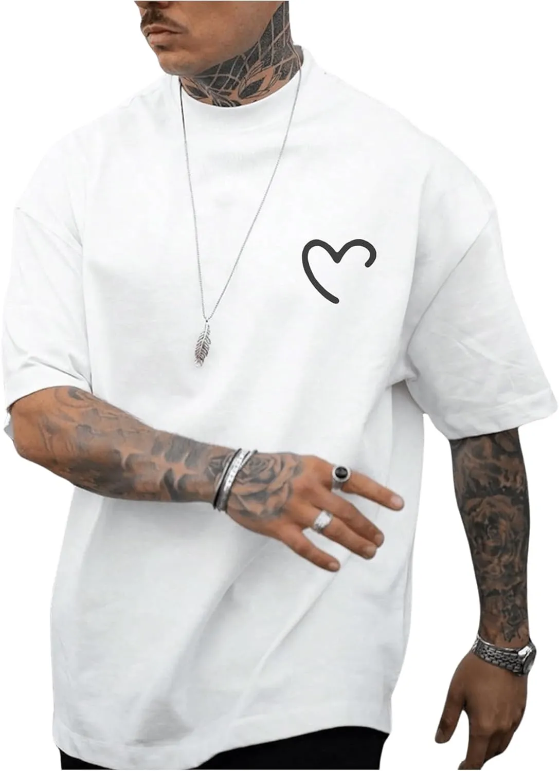 GORGLITTER Men's Crewneck T Shirt Letter Graphic Short Sleeve Casual Drop Shoulder Oversized Tee