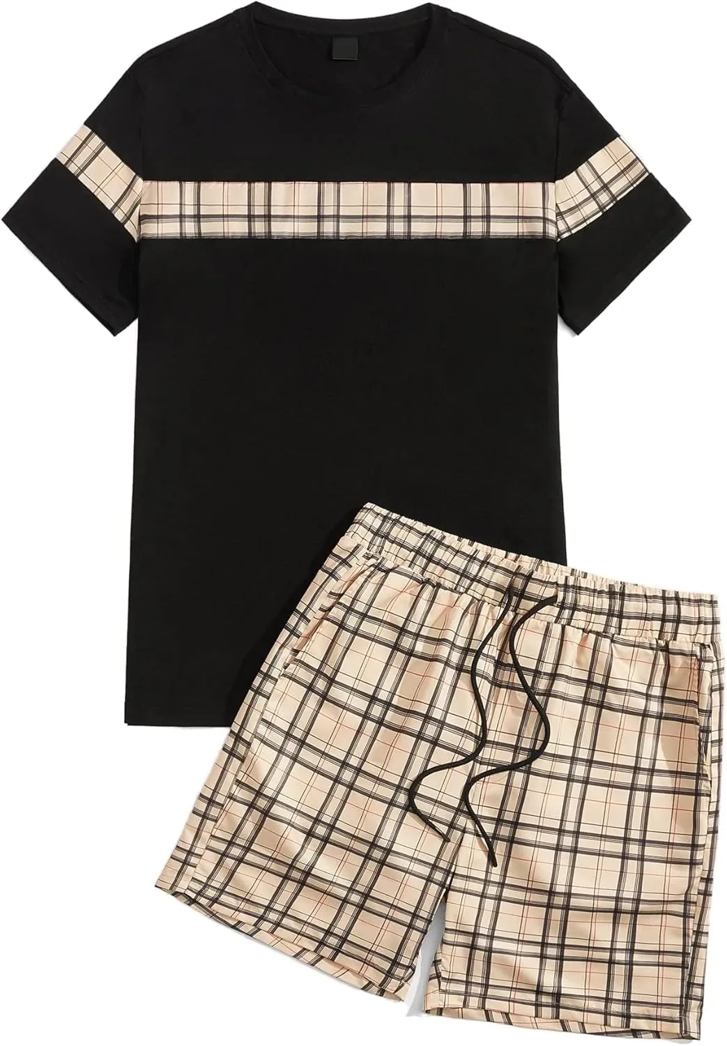 GORGLITTER Men's Plaid Print Casual Short Sleeve T Shirts and Shorts Tracksuit Set