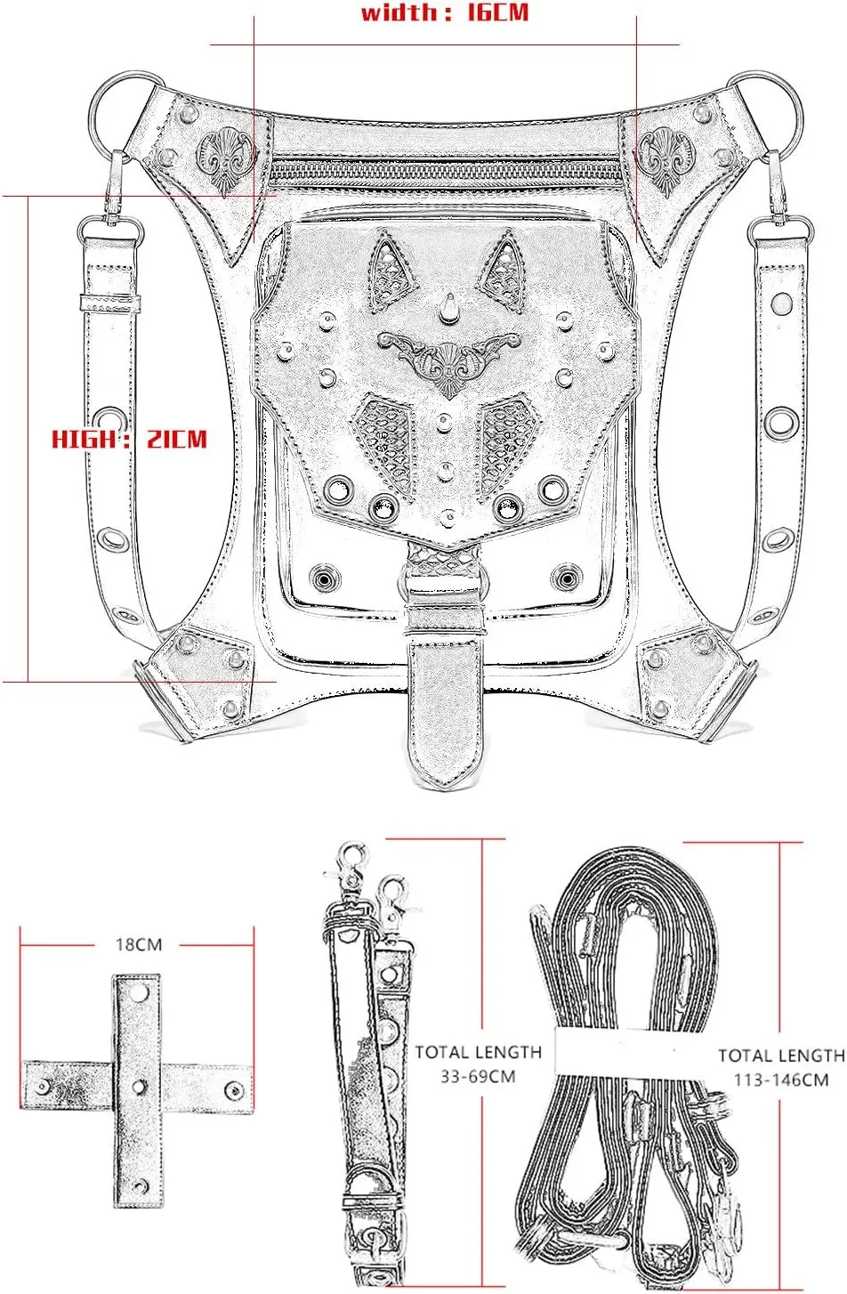 Gothic Steampunk Waist Bag,Leather Leg Arm Bag Pack Crossbody Shoulder Bag for Women