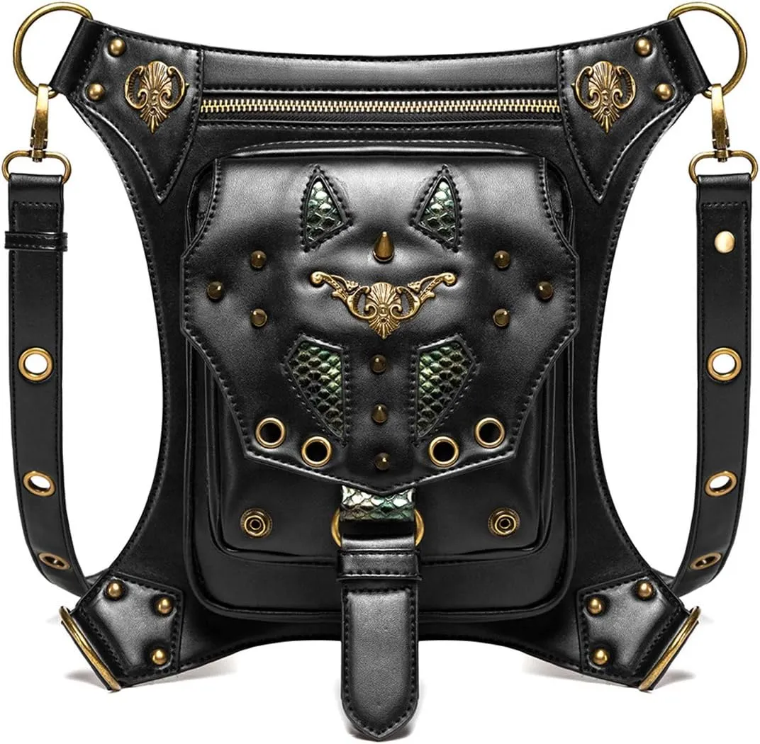 Gothic Steampunk Waist Bag,Leather Leg Arm Bag Pack Crossbody Shoulder Bag for Women