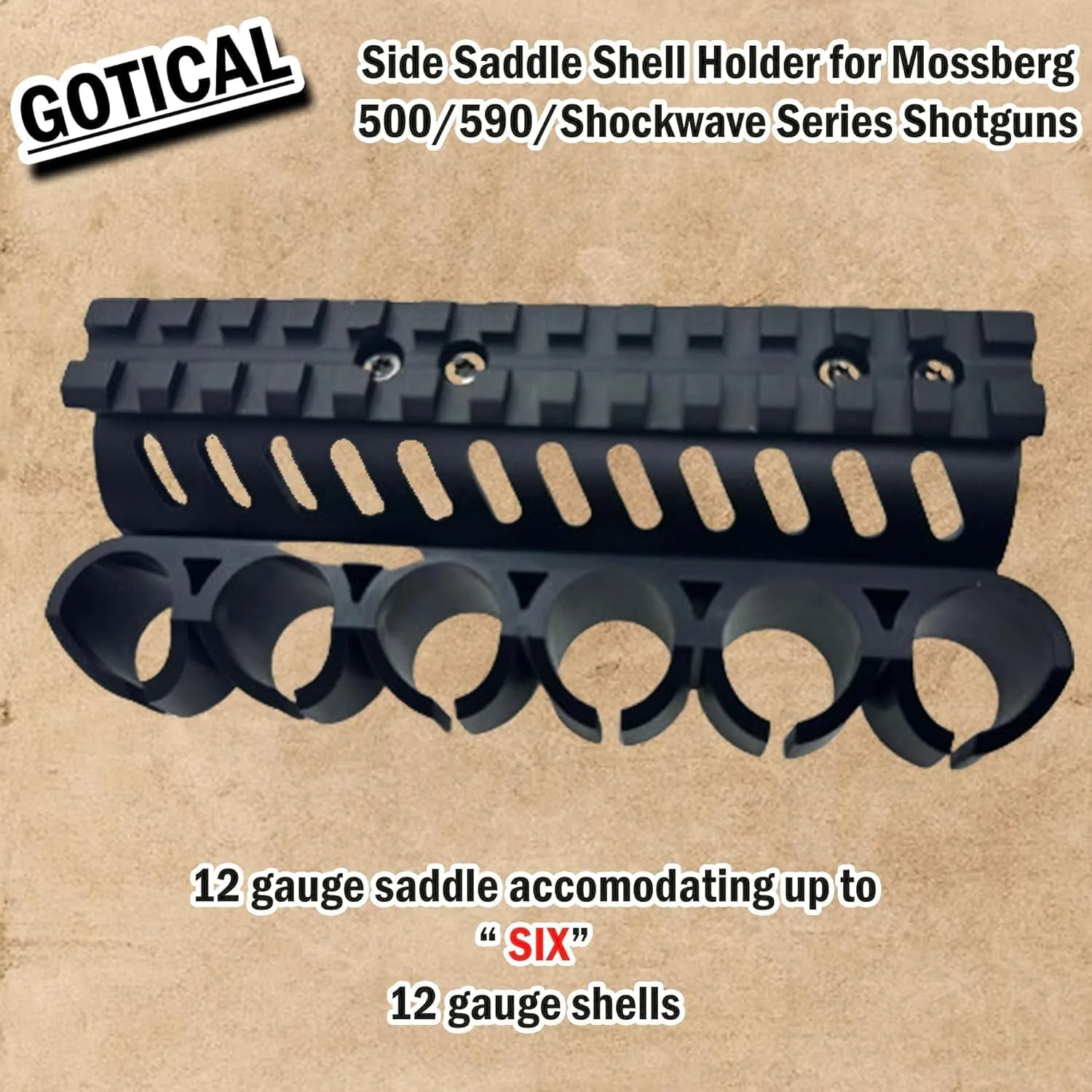Gotical – Quick Detach Saddle Side 12 Gauge 6 Round Shell Holder Carrier Plate Carrier Kit Mossberg 500/590 Side Saddle & Durable