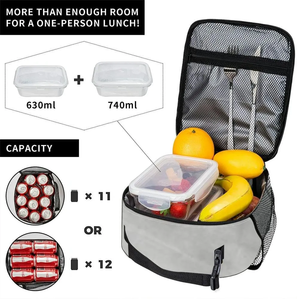 gray and white geometric white gray concrete cement stone Insulated Iunch Bag for Men Woman Large Portable Waterproof Reusable Thermal Lunch Box with Pockets for Work Travel Picnic