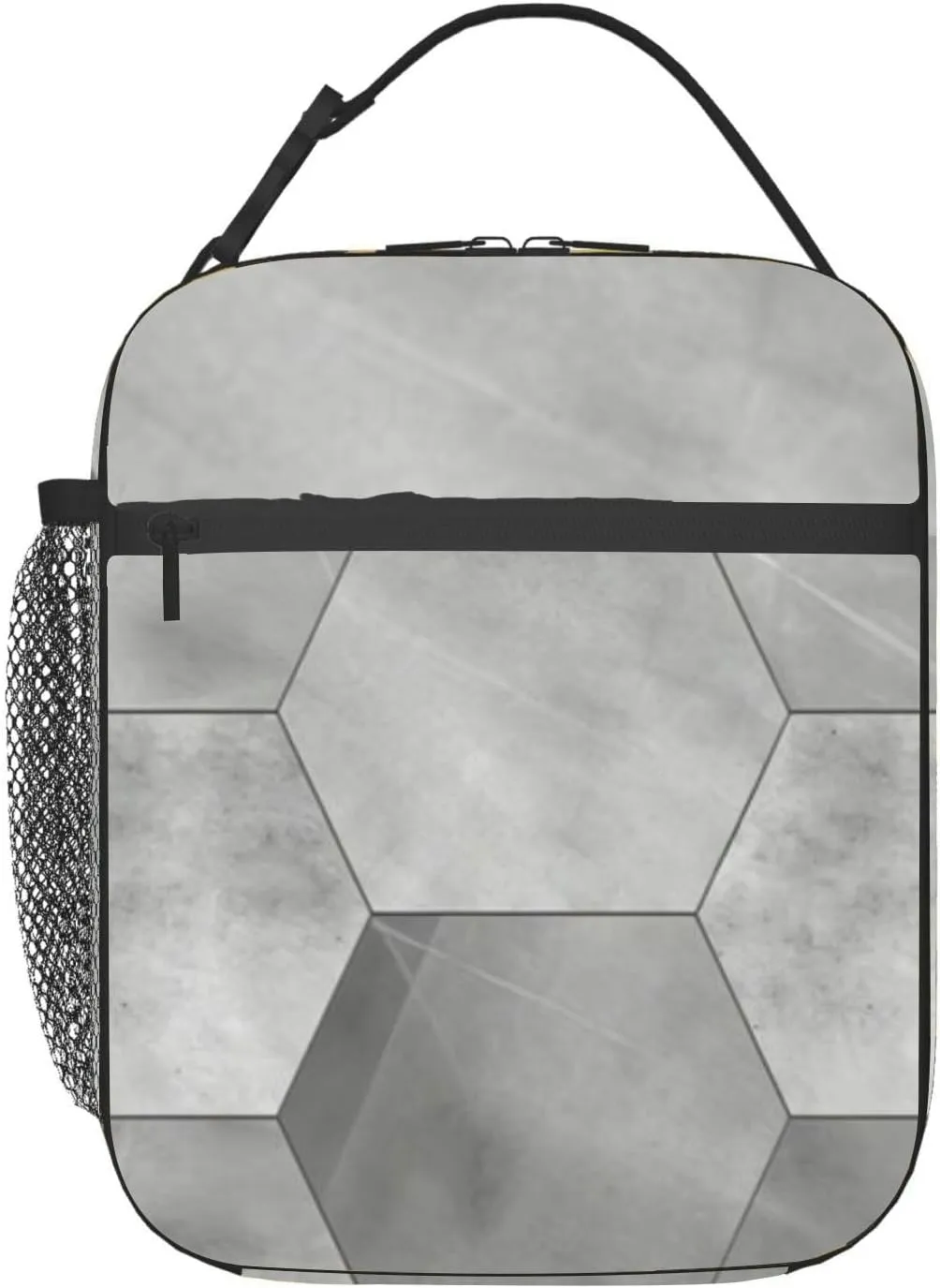 gray and white geometric white gray concrete cement stone Insulated Iunch Bag for Men Woman Large Portable Waterproof Reusable Thermal Lunch Box with Pockets for Work Travel Picnic