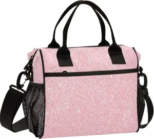 Gredecor Pink Glitter Spark Kids Lunch Box Portable Reusable Lunch Bag Large Insulated Tote Cooler Bag for Girls Boys, 11.4x6.2x11.8 IN