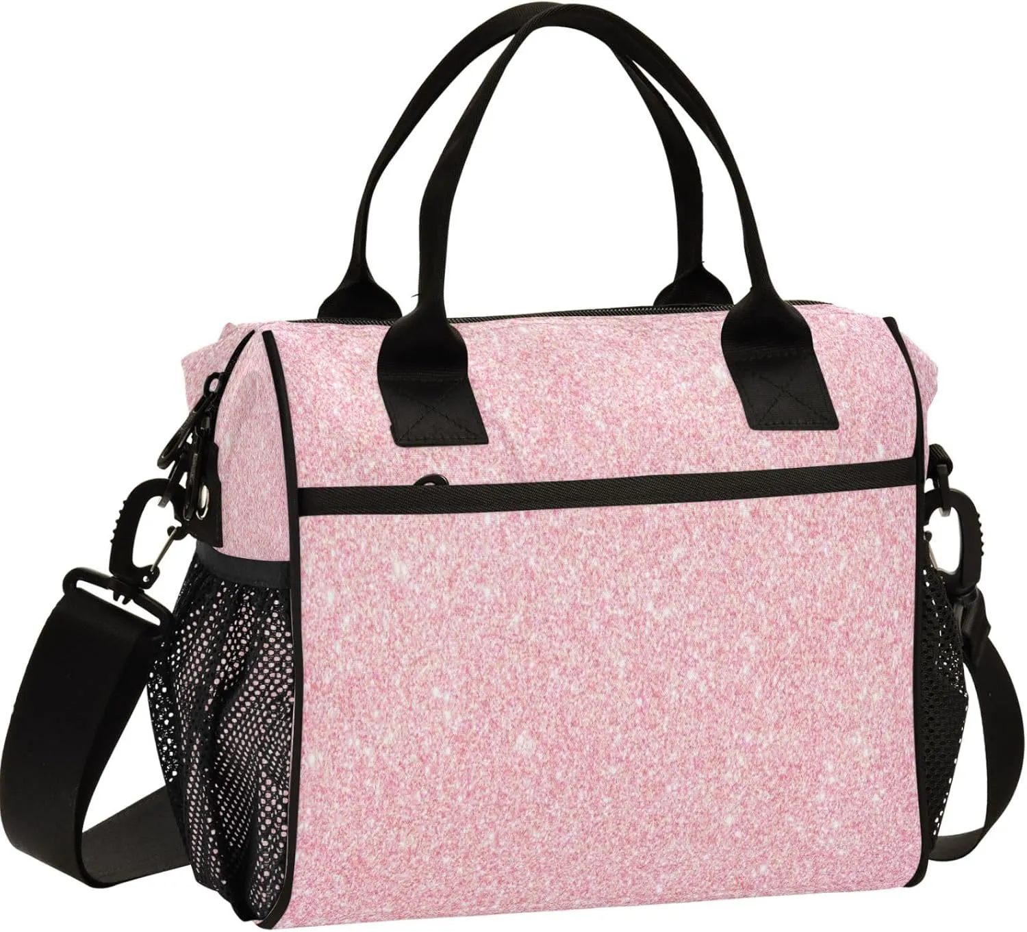 Gredecor Pink Glitter Spark Kids Lunch Box Portable Reusable Lunch Bag Large Insulated Tote Cooler Bag for Girls Boys, 11.4x6.2x11.8 IN