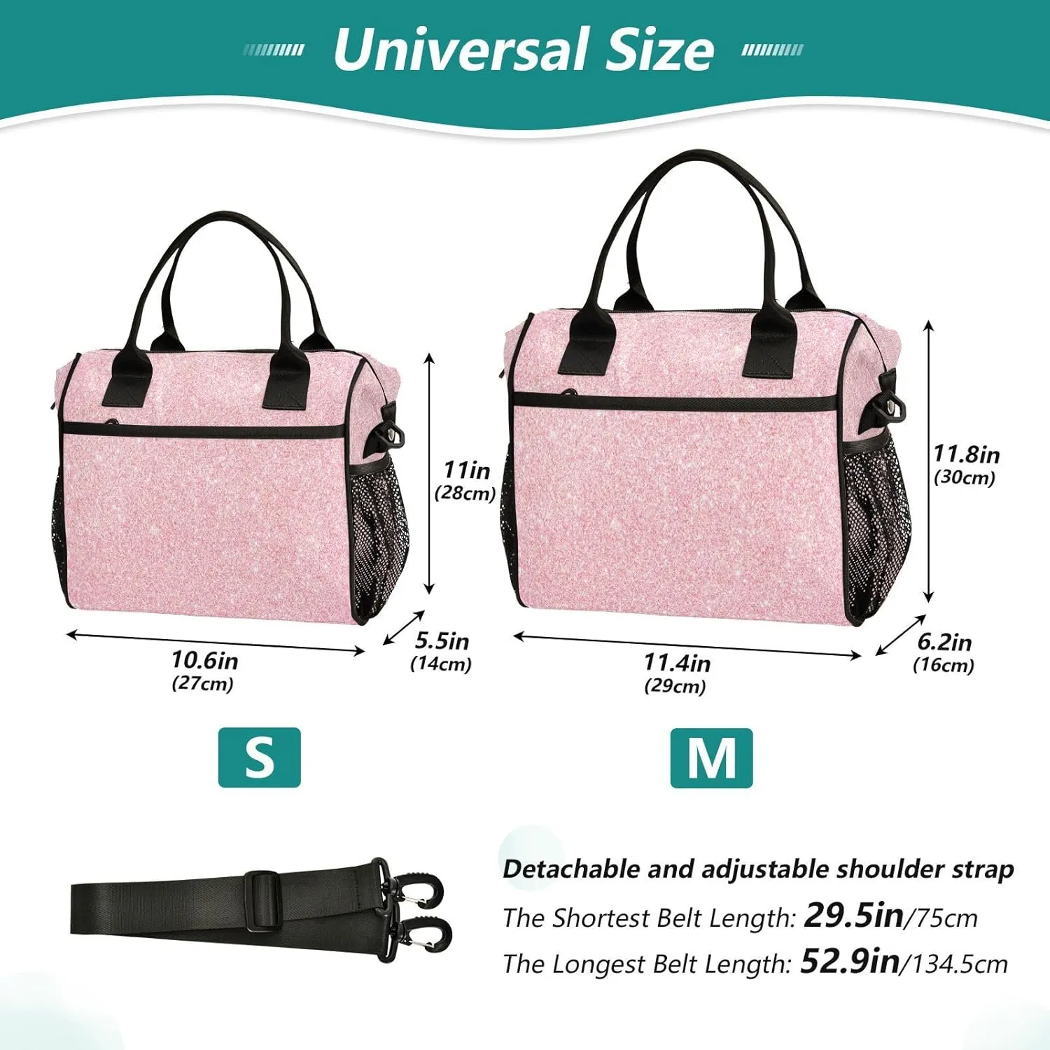 Gredecor Pink Glitter Spark Kids Lunch Box Portable Reusable Lunch Bag Large Insulated Tote Cooler Bag for Girls Boys, 11.4x6.2x11.8 IN