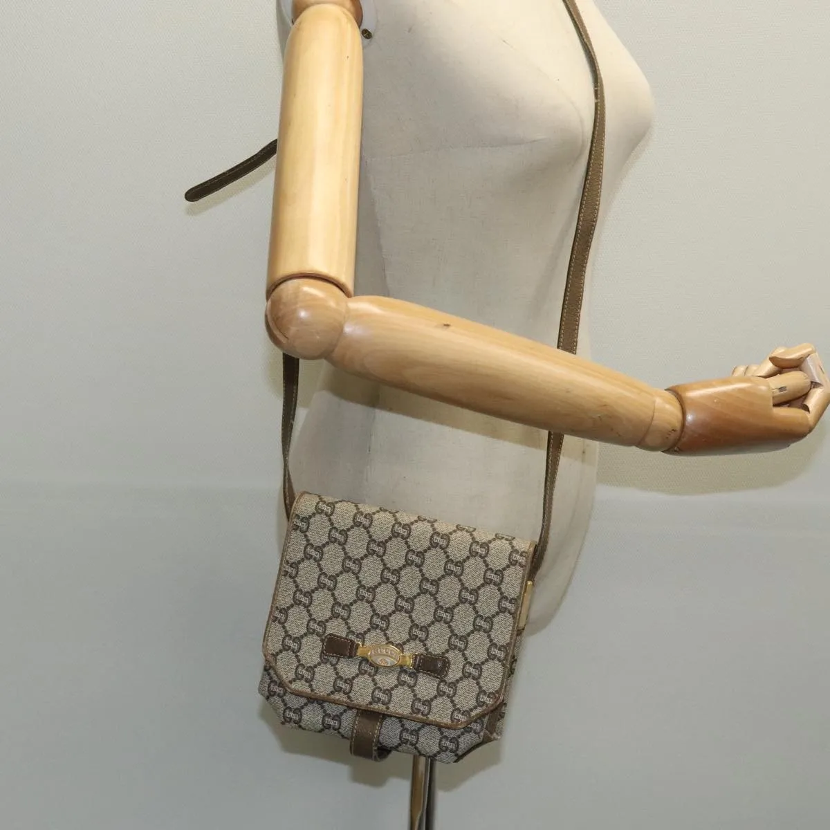 GUCCI Micro GG Canvas Shoulder Bag PVC Leather Beige 98718