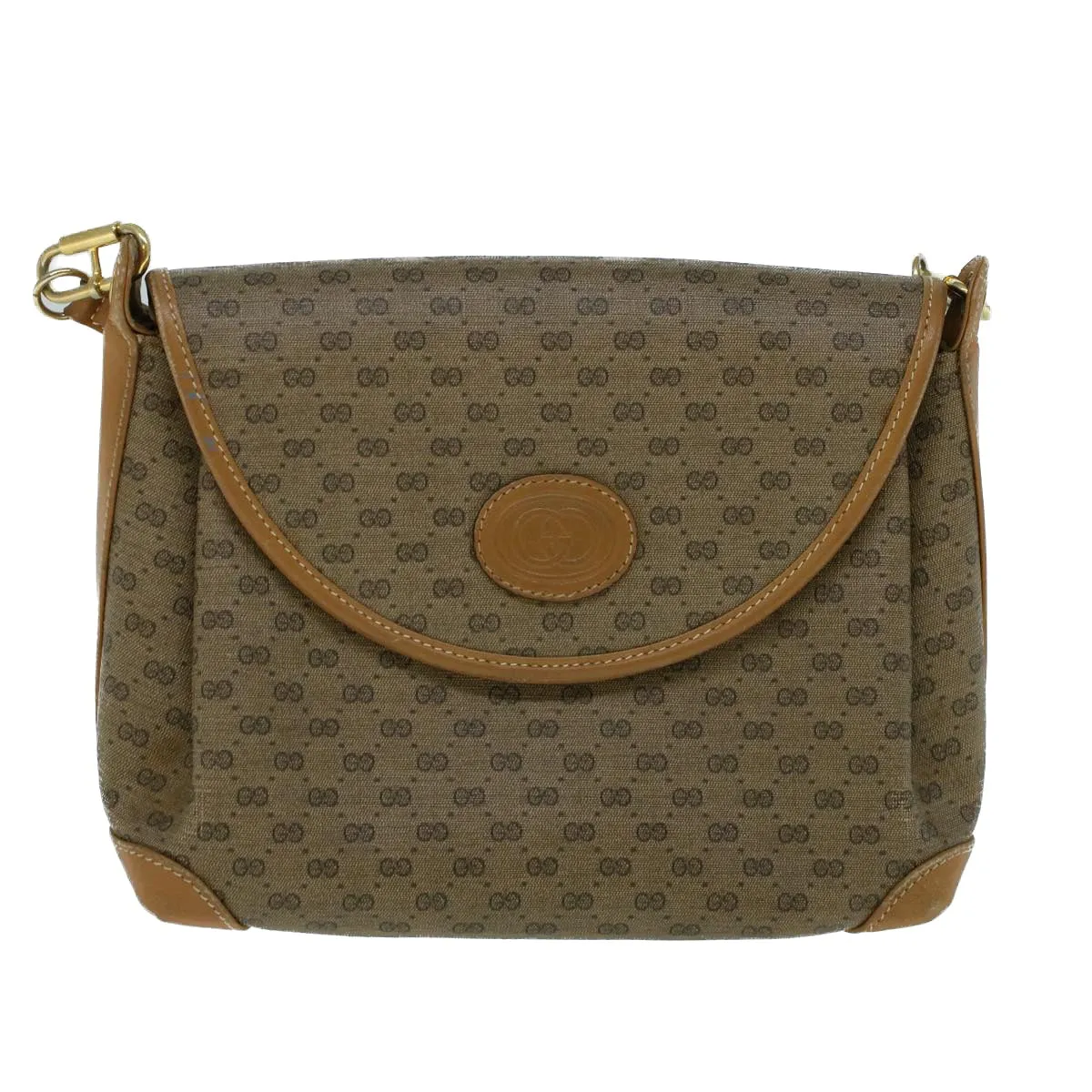 GUCCI Micro GG Canvas Shoulder Bag PVC Leather Beige th4136