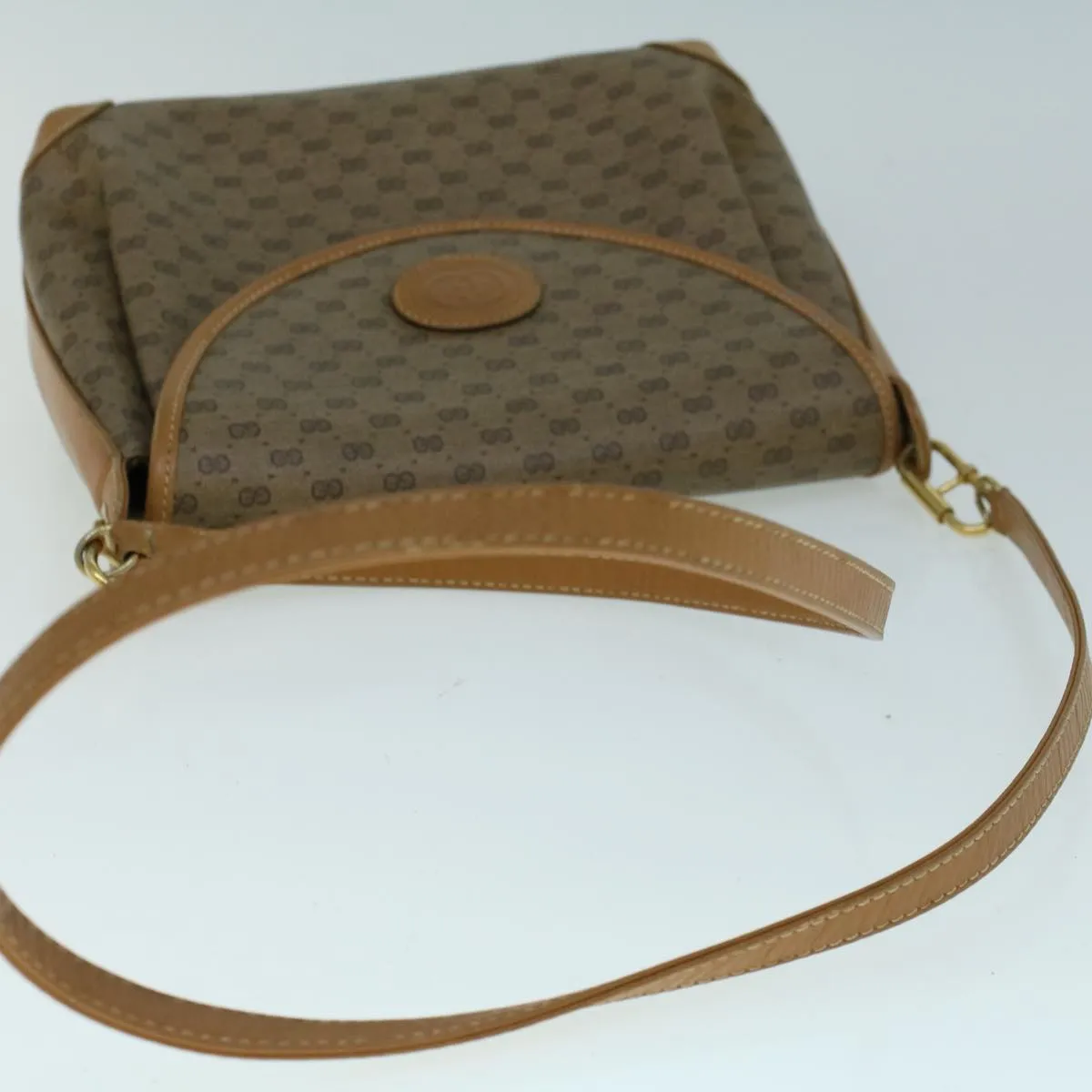 GUCCI Micro GG Canvas Shoulder Bag PVC Leather Beige th4136