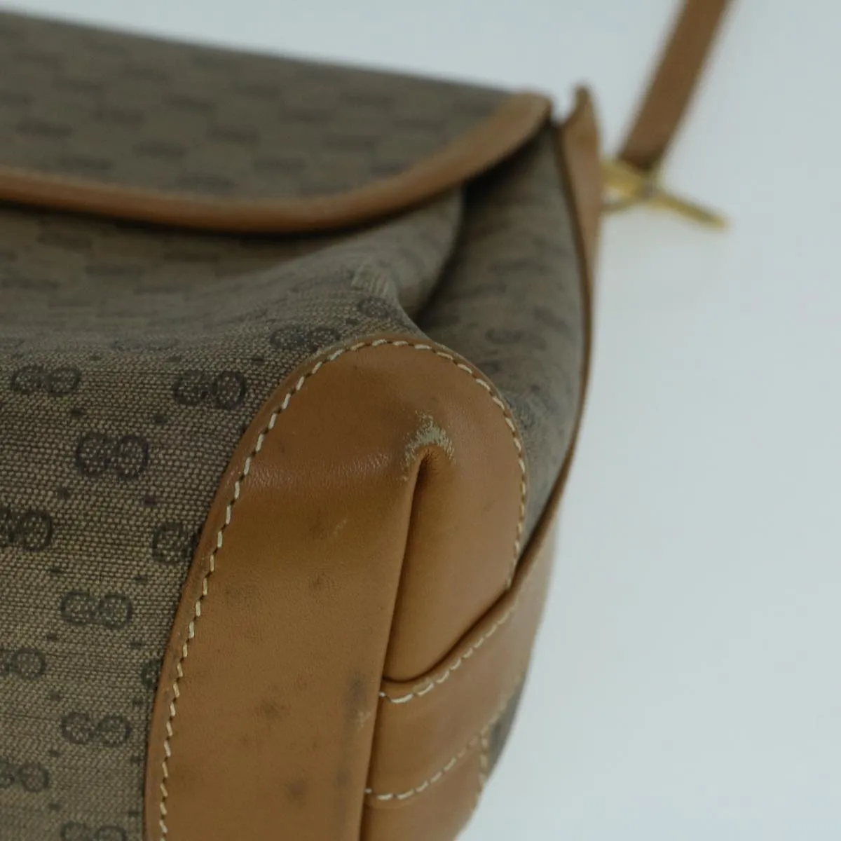 GUCCI Micro GG Canvas Shoulder Bag PVC Leather Beige th4136