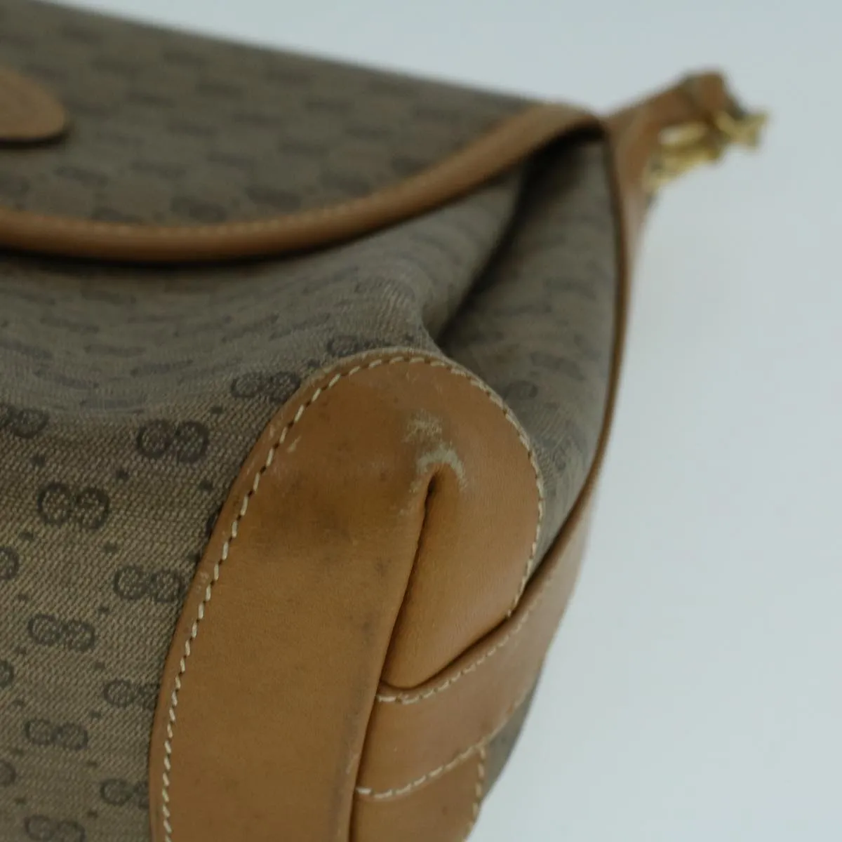 GUCCI Micro GG Canvas Shoulder Bag PVC Leather Beige th4136