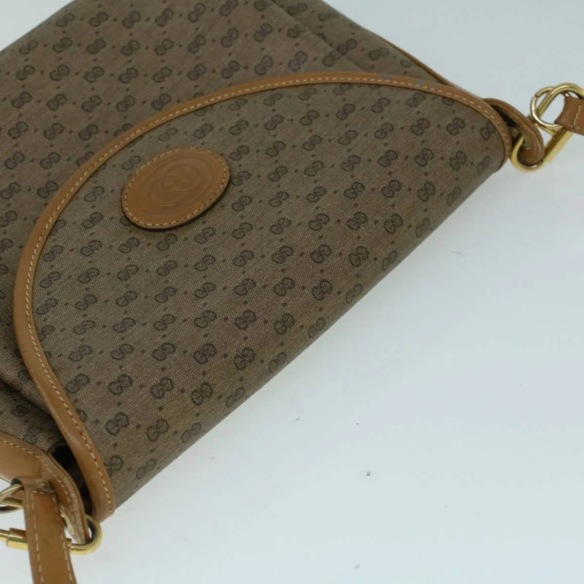 GUCCI Micro GG Canvas Shoulder Bag PVC Leather Beige th4136