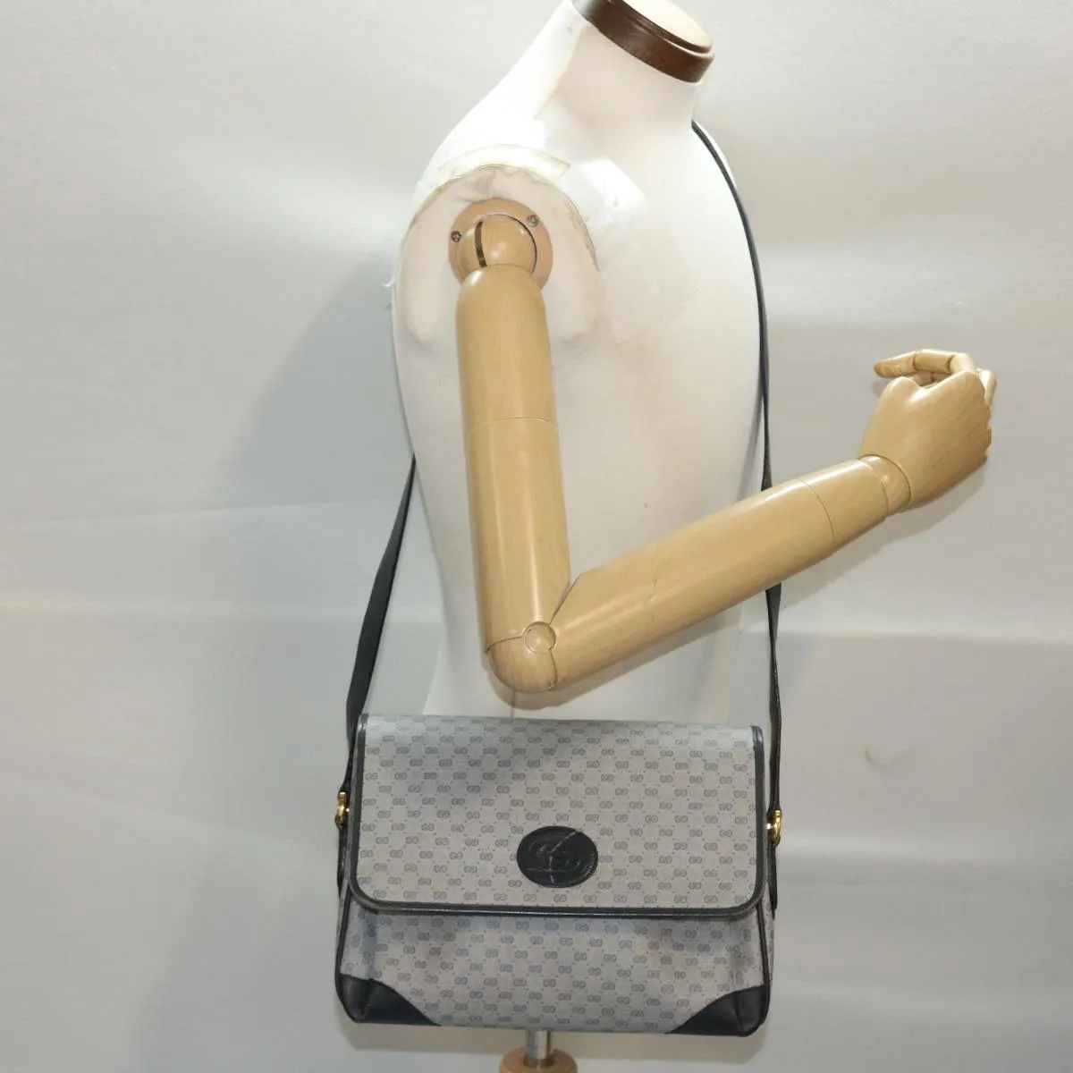 GUCCI Micro GG Canvas Shoulder Bag PVC Leather Navy Gray 001.116.0924 49881