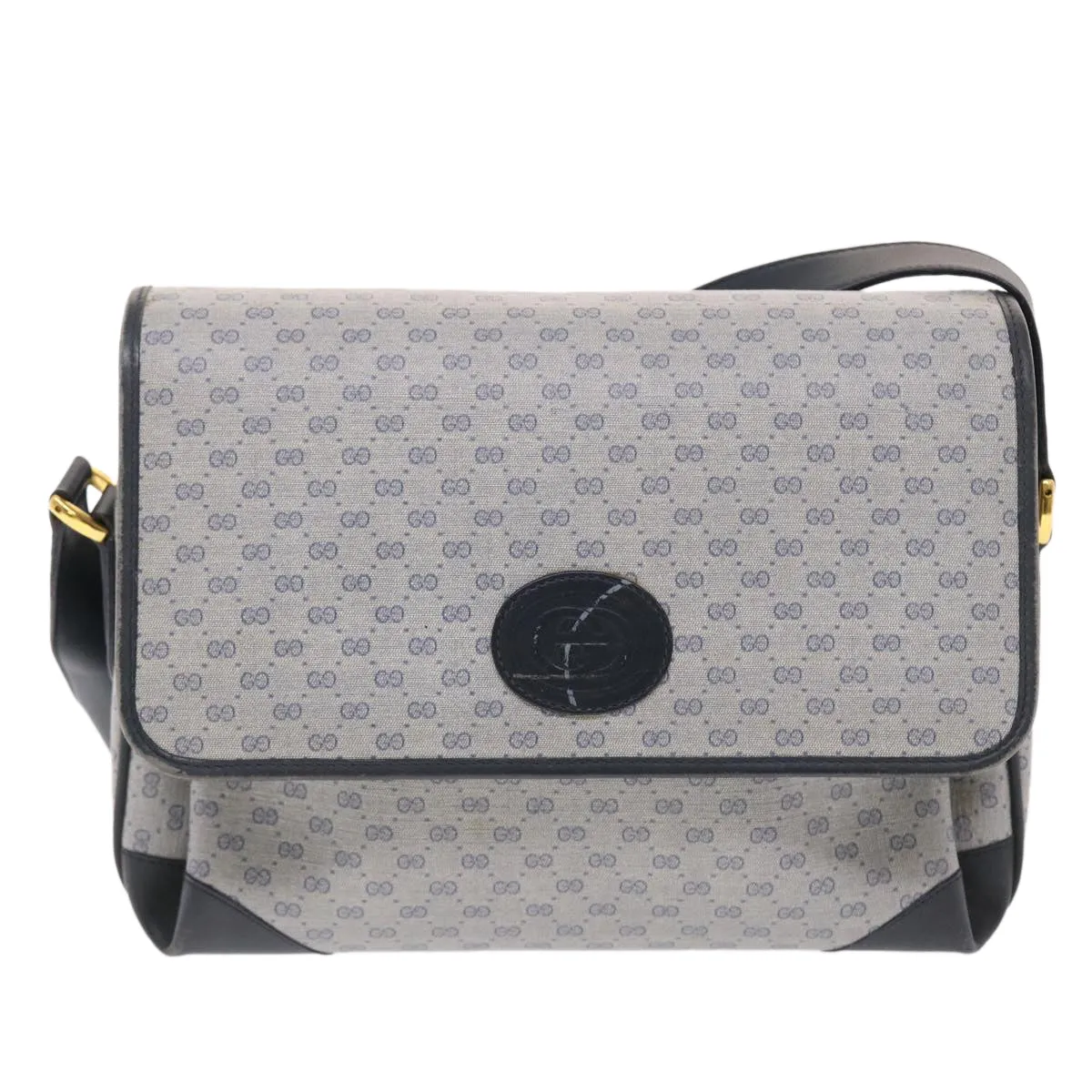 GUCCI Micro GG Canvas Shoulder Bag PVC Leather Navy Gray 001.116.0924 49881