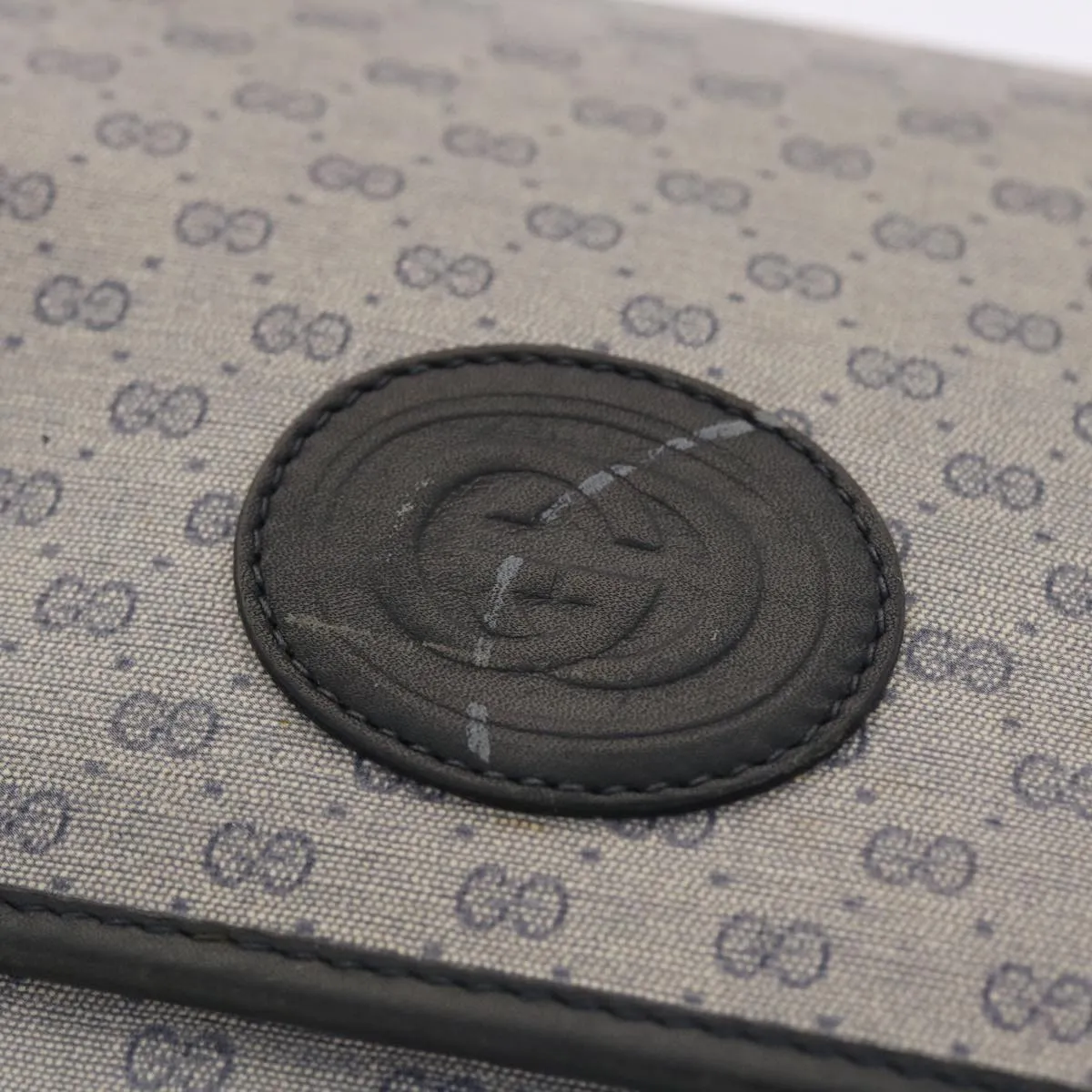 GUCCI Micro GG Canvas Shoulder Bag PVC Leather Navy Gray 001.116.0924 49881