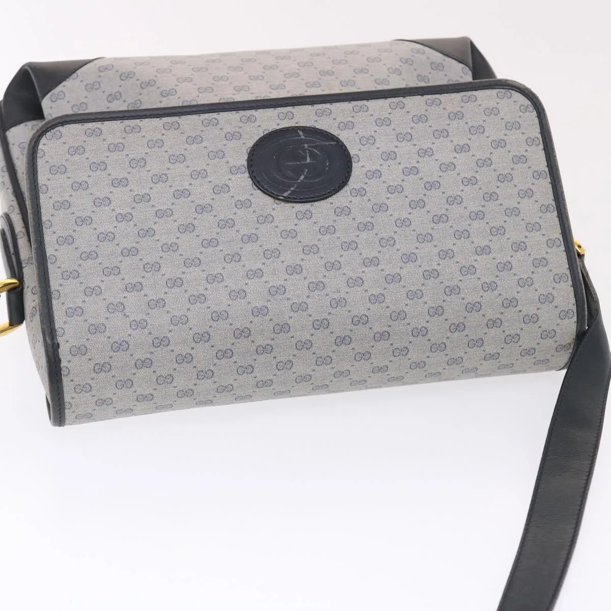 GUCCI Micro GG Canvas Shoulder Bag PVC Leather Navy Gray 001.116.0924 49881