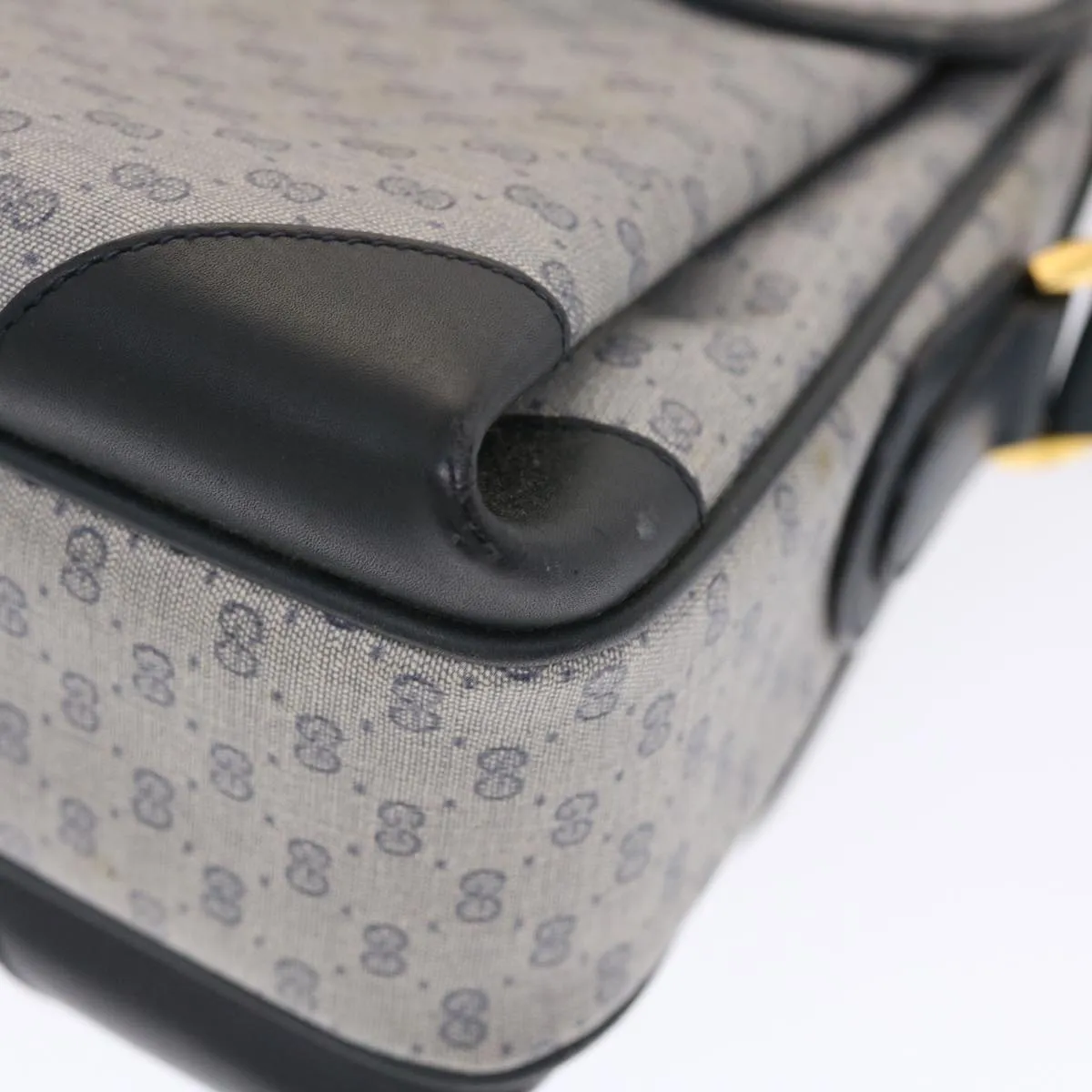GUCCI Micro GG Canvas Shoulder Bag PVC Leather Navy Gray 001.116.0924 49881