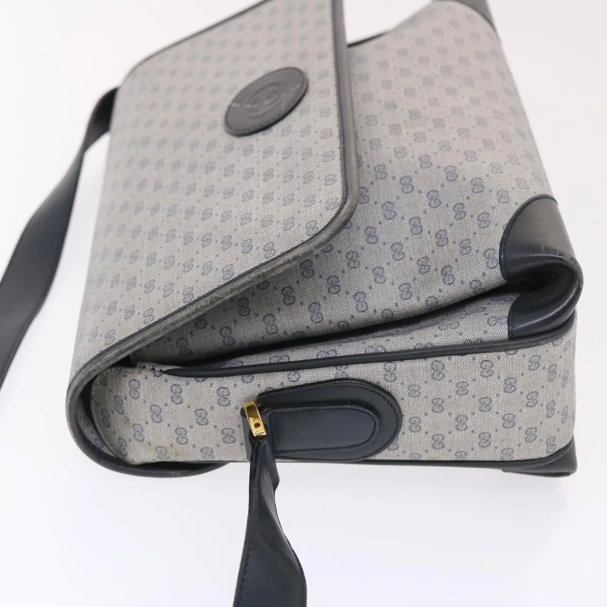GUCCI Micro GG Canvas Shoulder Bag PVC Leather Navy Gray 001.116.0924 49881