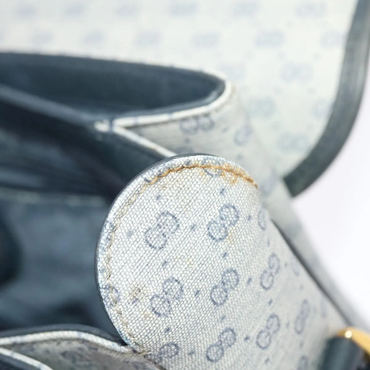GUCCI Micro GG Canvas Shoulder Bag PVC Leather Navy Gray 001.116.0924 49881