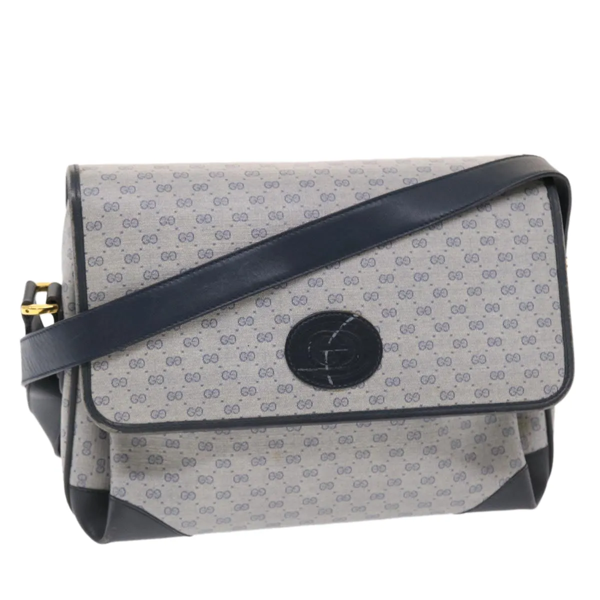 GUCCI Micro GG Canvas Shoulder Bag PVC Leather Navy Gray 001.116.0924 49881