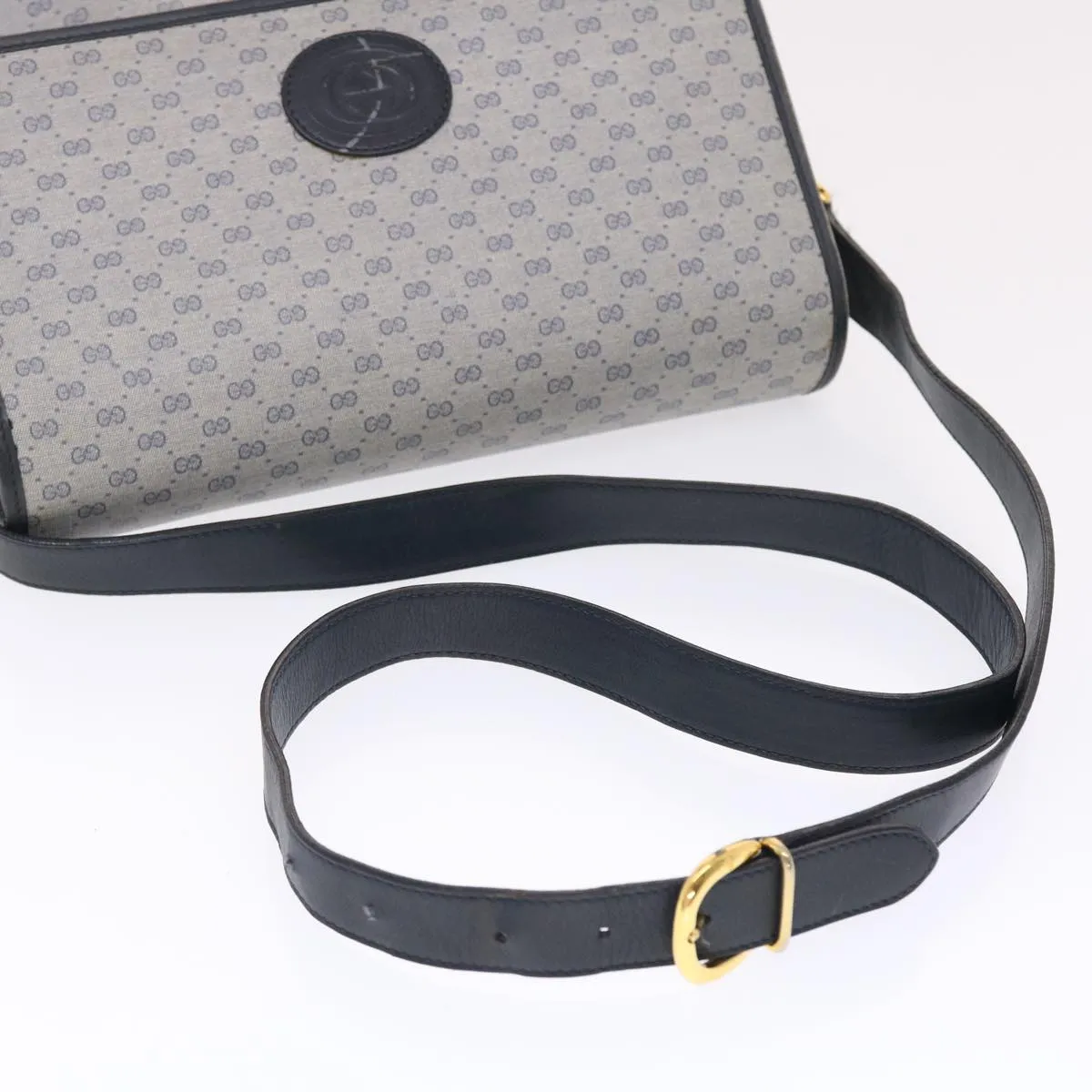 GUCCI Micro GG Canvas Shoulder Bag PVC Leather Navy Gray 001.116.0924 49881