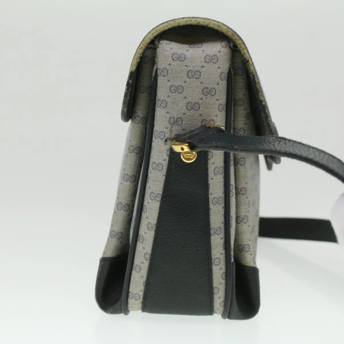 GUCCI Micro GG Canvas Shoulder Bag PVC Leather Navy ti884