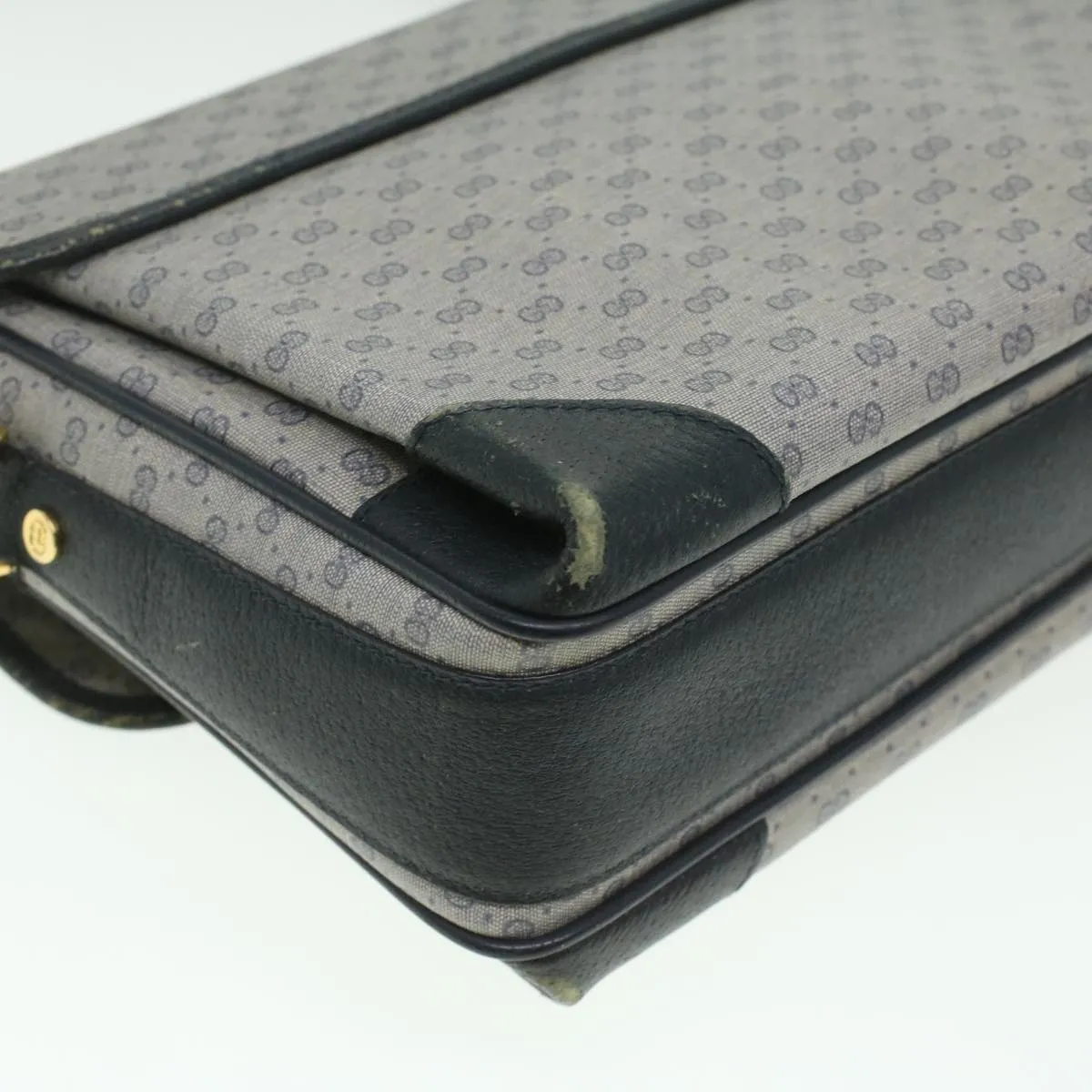 GUCCI Micro GG Canvas Shoulder Bag PVC Leather Navy ti884