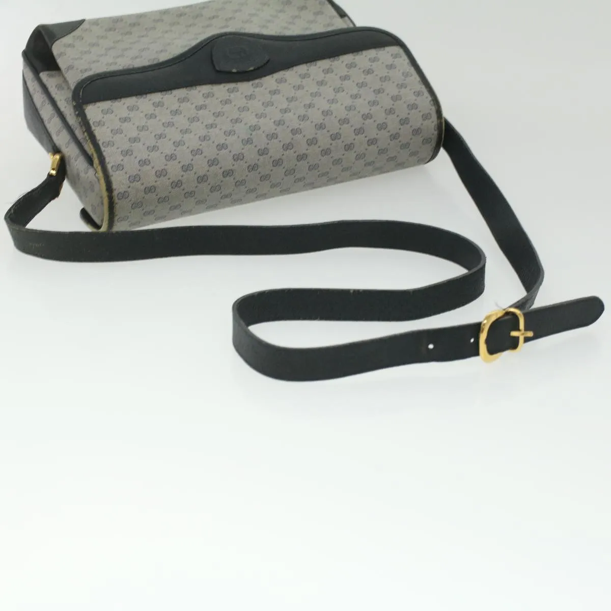 GUCCI Micro GG Canvas Shoulder Bag PVC Leather Navy ti884