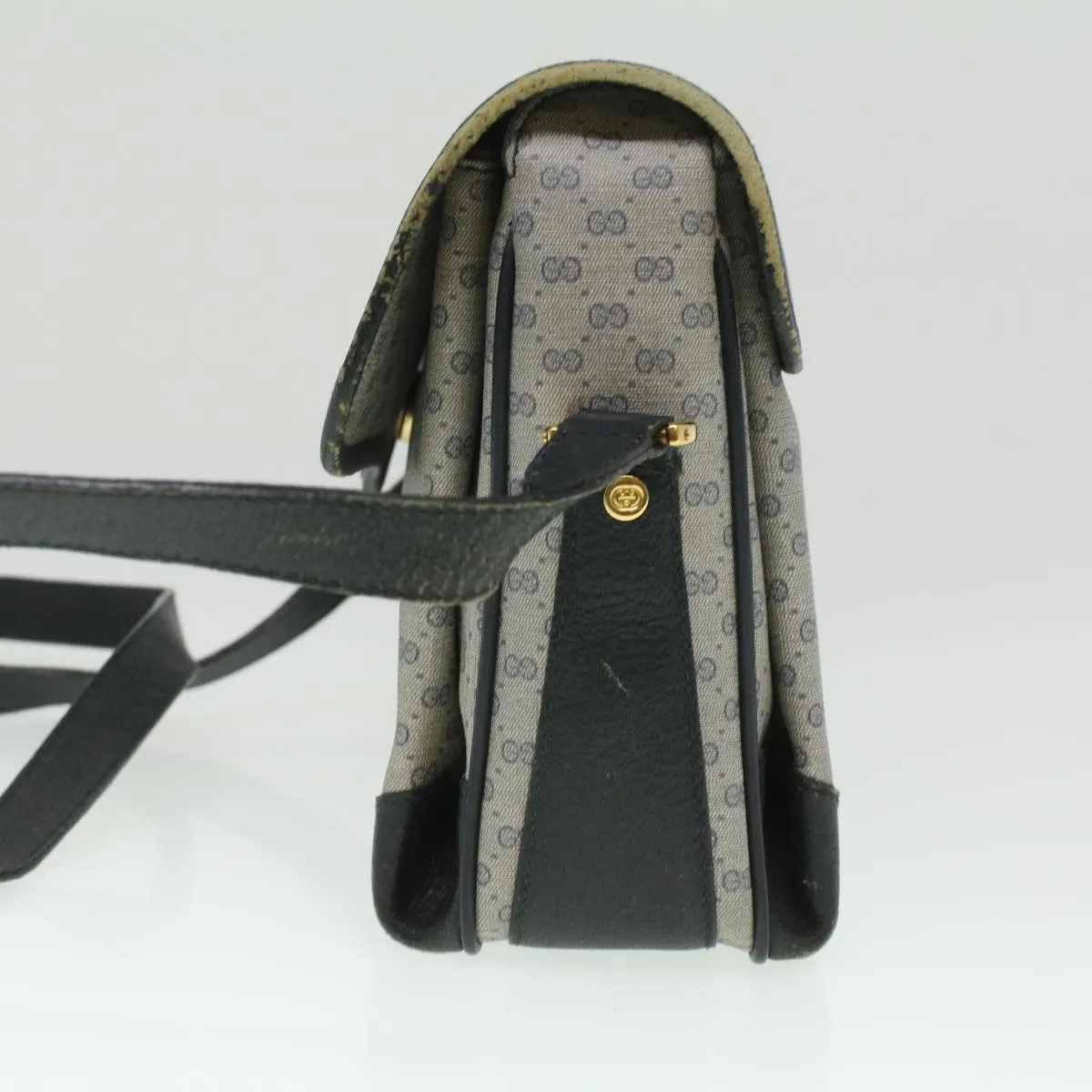 GUCCI Micro GG Canvas Shoulder Bag PVC Leather Navy ti884