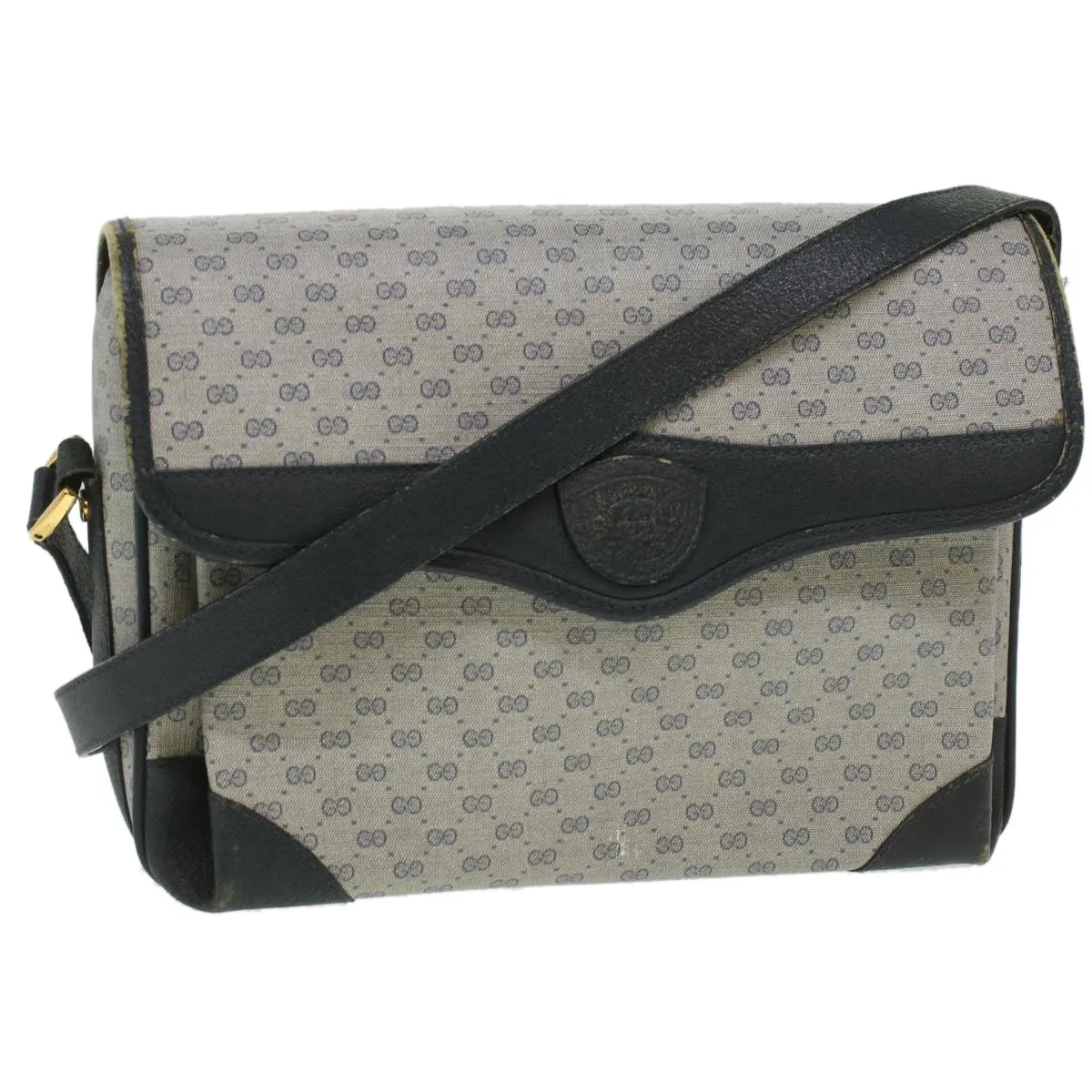 GUCCI Micro GG Canvas Shoulder Bag PVC Leather Navy ti884