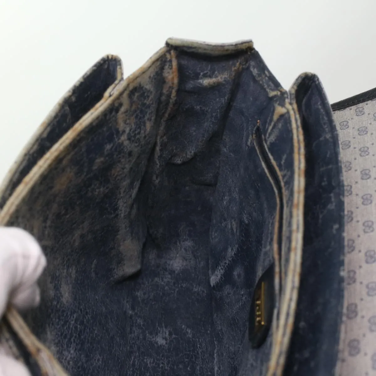 GUCCI Micro GG Canvas Shoulder Bag PVC Leather Navy ti884