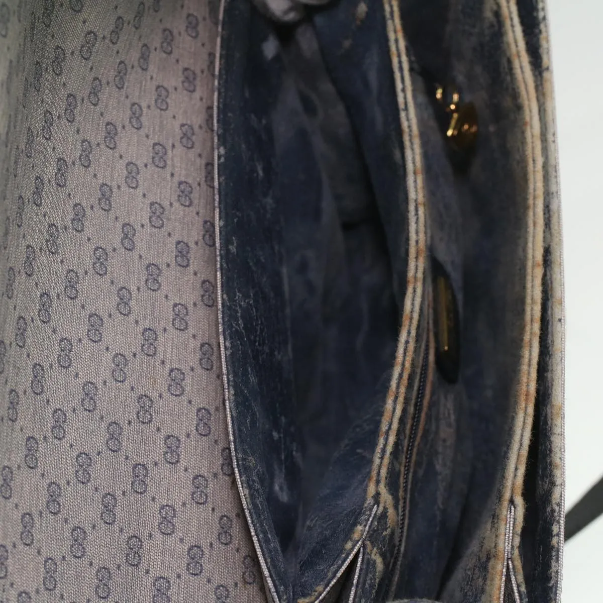 GUCCI Micro GG Canvas Shoulder Bag PVC Leather Navy ti884