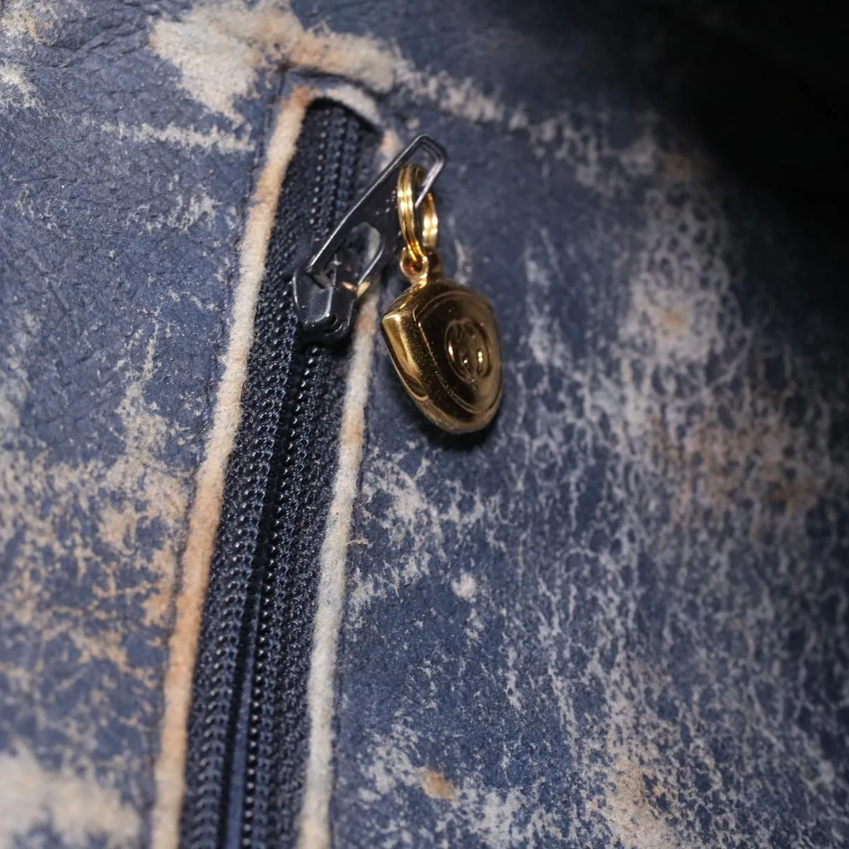 GUCCI Micro GG Canvas Shoulder Bag PVC Leather Navy ti884