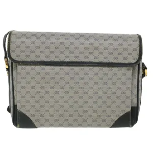 GUCCI Micro GG Canvas Shoulder Bag PVC Leather Navy ti884