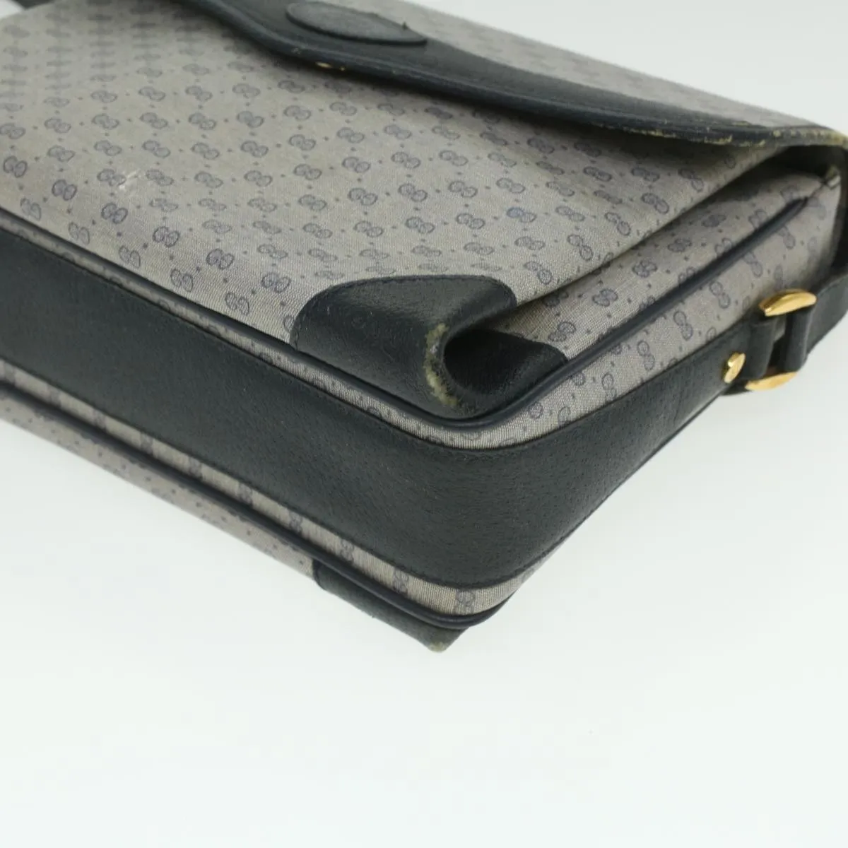 GUCCI Micro GG Canvas Shoulder Bag PVC Leather Navy ti884
