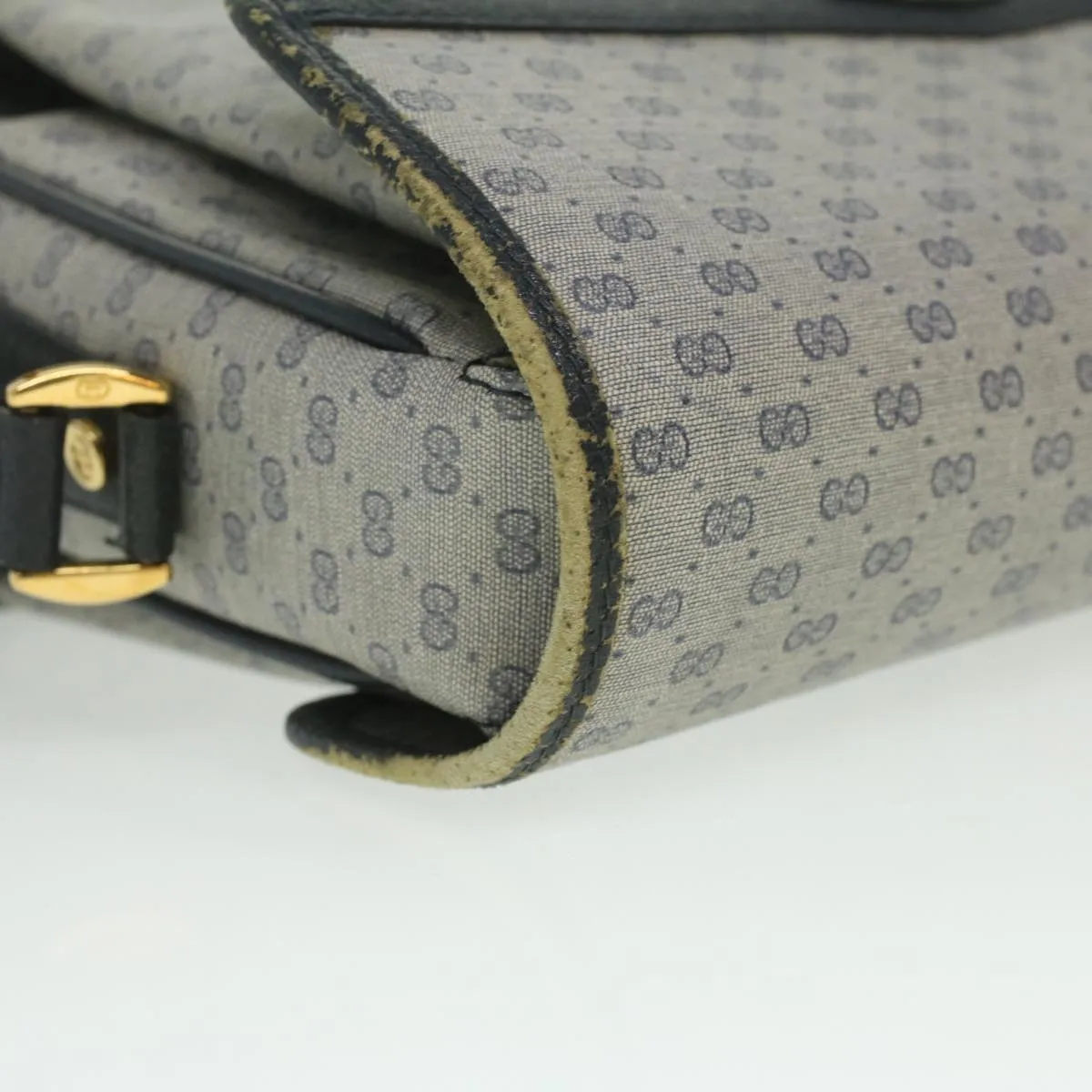 GUCCI Micro GG Canvas Shoulder Bag PVC Leather Navy ti884