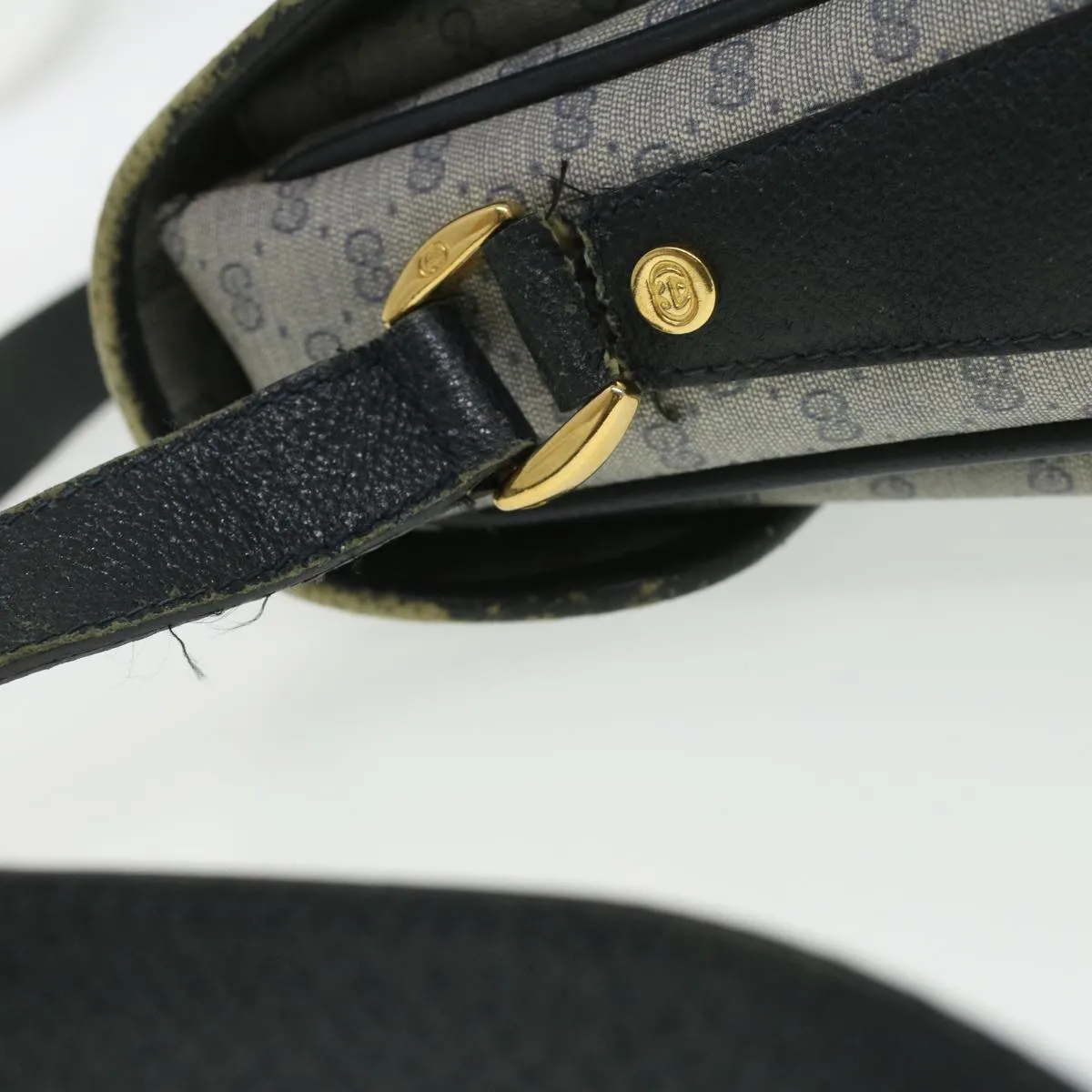 GUCCI Micro GG Canvas Shoulder Bag PVC Leather Navy ti884