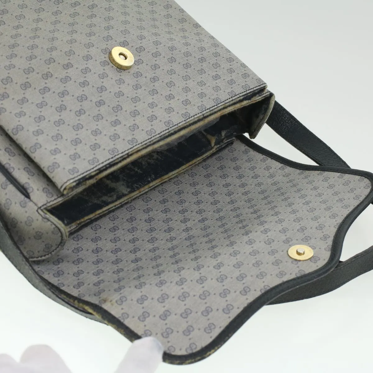 GUCCI Micro GG Canvas Shoulder Bag PVC Leather Navy ti884